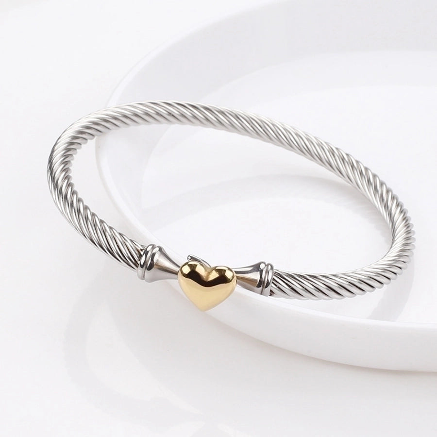 Titanium Steel Simple Style Heart Shape Plating Bangle Bracelet-Bijou Crush