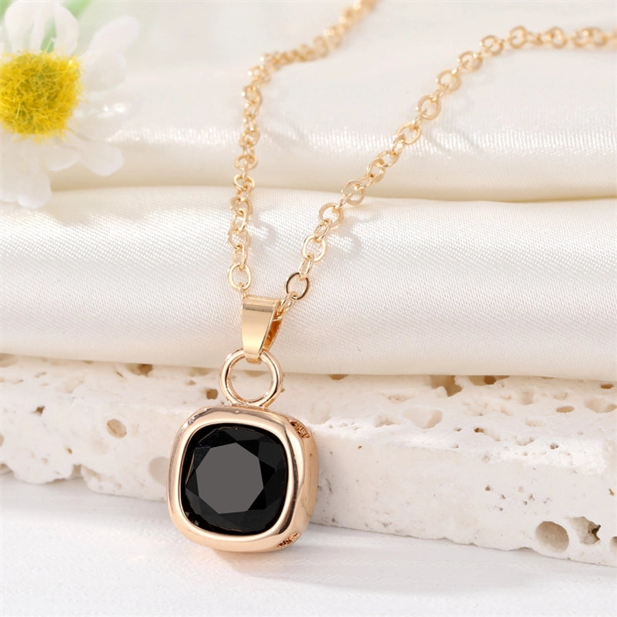 Simple Style Square Zircon Alloy Pendant Necklaces-Bijou Crush