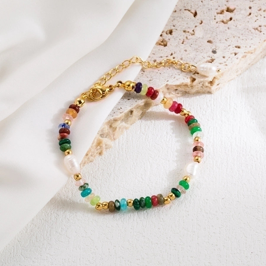 Cute Sweet Colorful 304 Stainless Steel Natural Pearl Natural Stone Bracelets Necklace-Bijou Crush