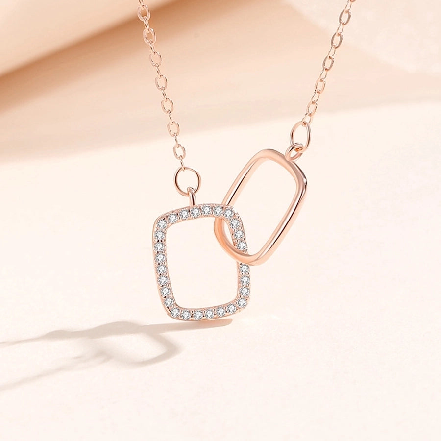 925 Sterling Silver Intertwined Square Pendant Necklace – Shimmering Rhinestone Elegance-Bijou Crush
