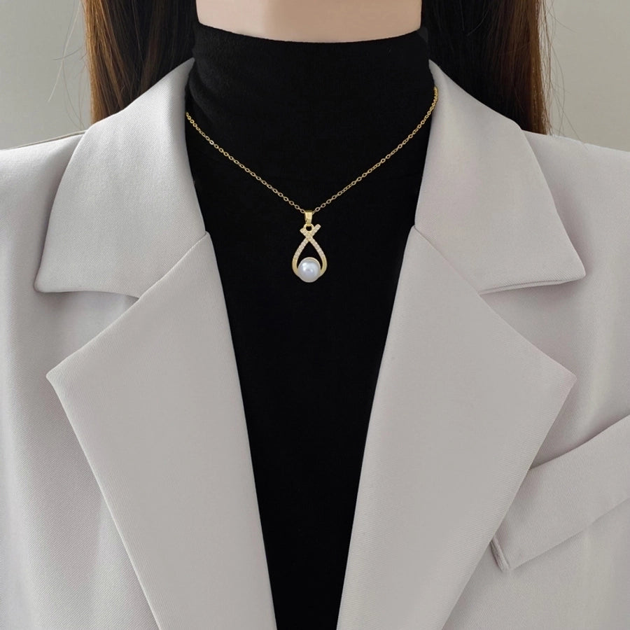 Luxurious Classic Style Artistic Water Droplets Necklace & Earrings – Titanium Steel with Copper Inlay, Artificial Pearls & Zircon-Bijou Crush