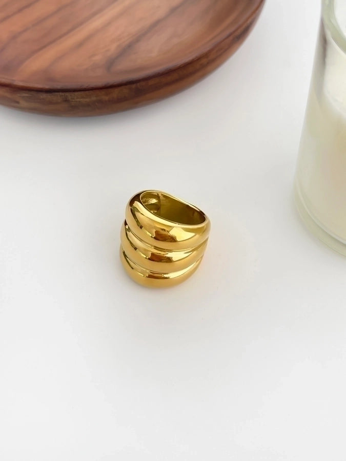 Nordic Style Exaggerated Color Block 316 Stainless Steel 18K Gold Plated Irregular Rings-Bijou Crush
