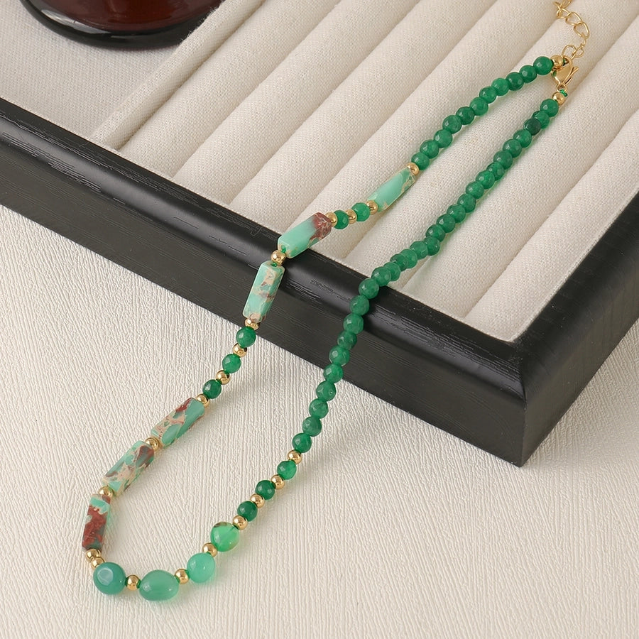 Casual Cute Irregular Natural Stone Copper Beaded Chain Necklace-Bijou Crush