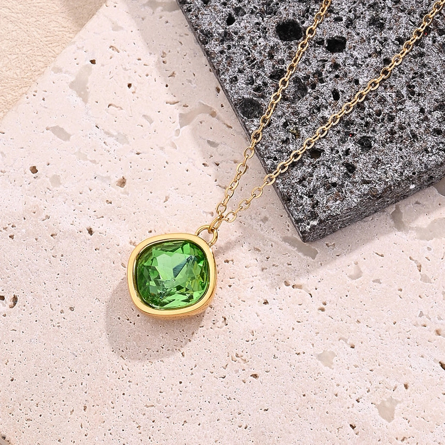 304 Stainless Steel Rhinestone 18K Gold Plated Polishing Inlay Pendant Necklace-Bijou Crush