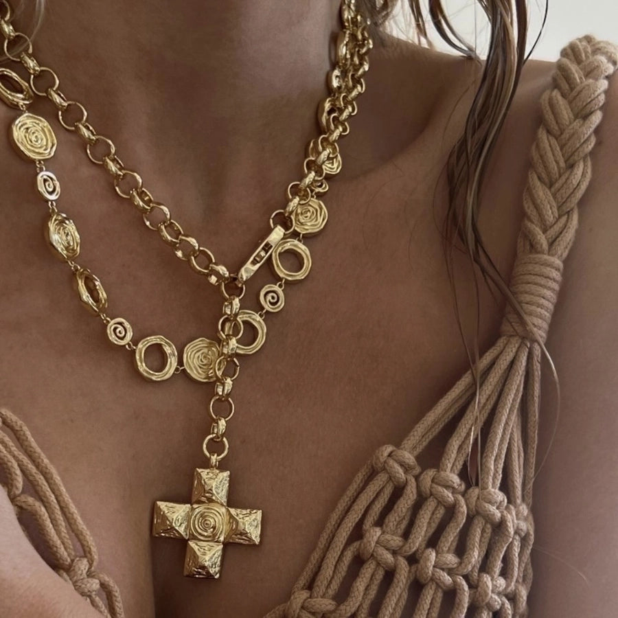 Retro Cross Pendant Necklace – 18K Gold-Plated Titanium Steel Classic-Bijou Crush