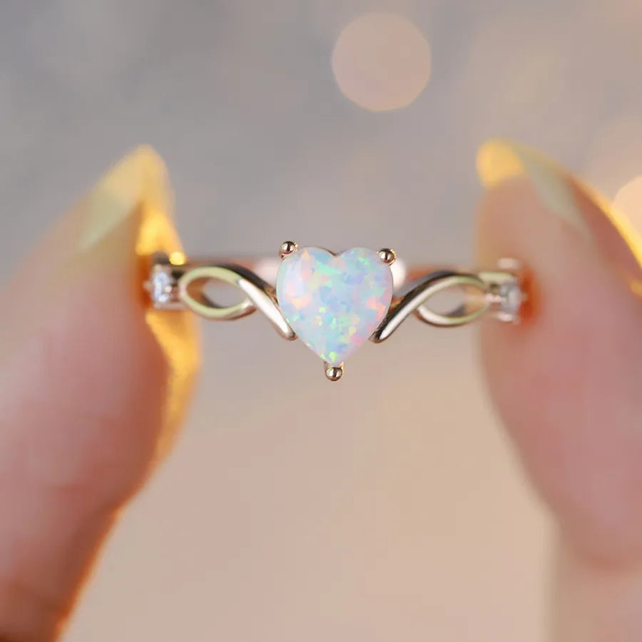 925 Sterling Silver Opal Heart Shape Ring-Bijou Crush