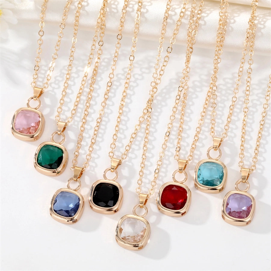 Simple Style Square Zircon Alloy Pendant Necklaces-Bijou Crush