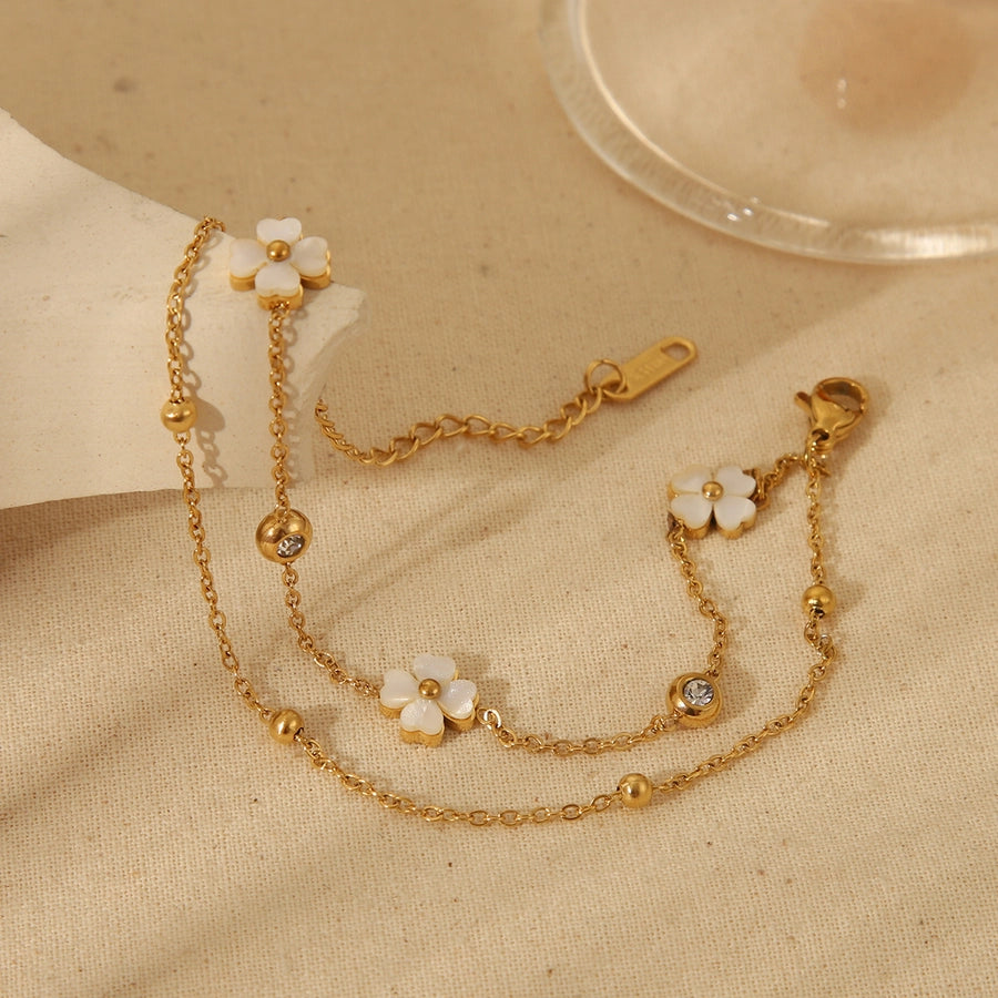 Sweet Style Color Flower 304 Stainless Steel Acrylic 18K Gold Plated Bracelet Necklace-Bijou Crush