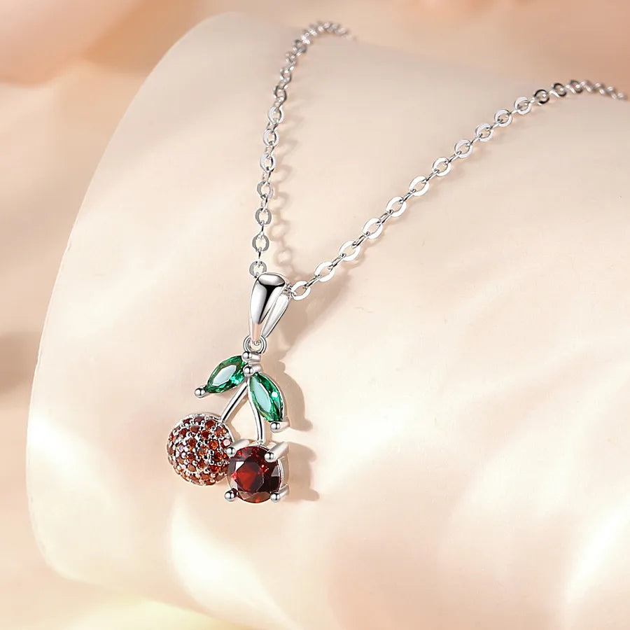 925 Sterling Silver Zircon cable chain Cherry Pendant Necklace-Bijou Crush