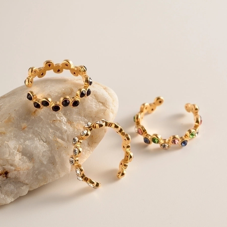 Timeless C Shape 304 Stainless Steel Zircon Plating Inlay Open Rings-Bijou Crush