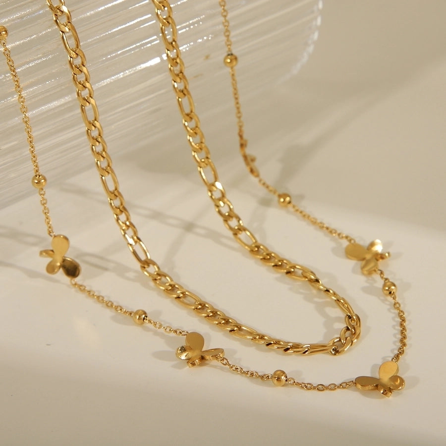 French Vibes: Heart, Flower, and Butterfly Layers – Gold-Plated Stainless Steel Necklaces-Bijou Crush