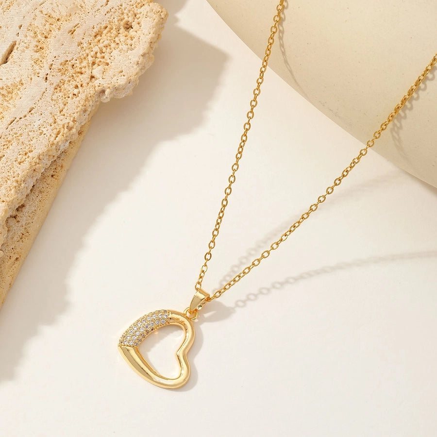 Sweet Heart Shape 304 Stainless Steel Copper Zircon 18K Gold Plated Inlay Pendant Necklace-Bijou Crush