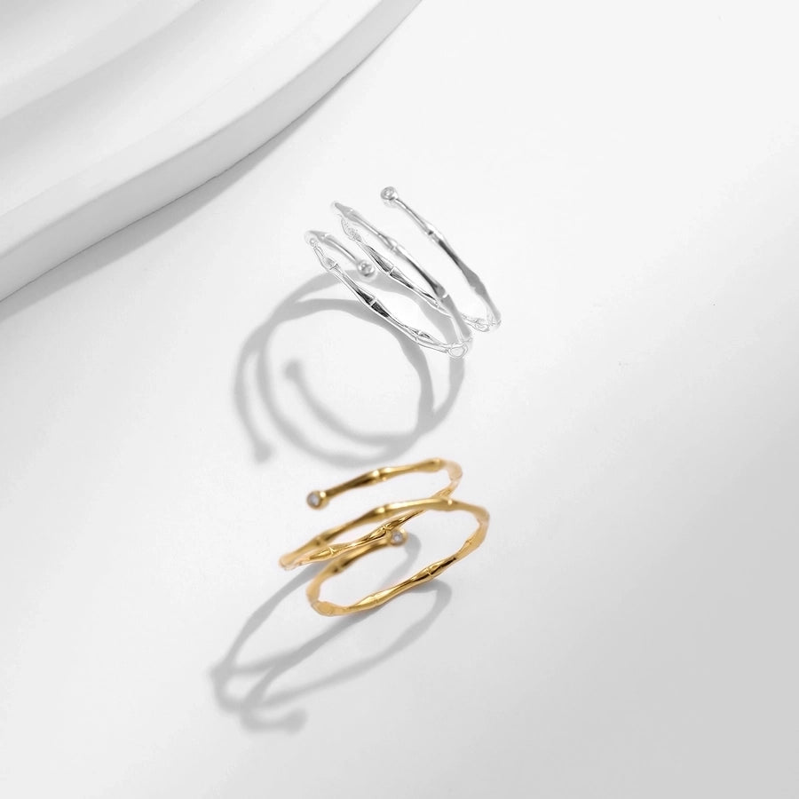 925 Sterling Silver Bamboo Lines Zircon Open Ring-Bijou Crush