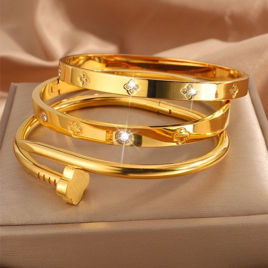 Elegant French Style Classic Four Leaf Clover 304 Stainless Steel Bangle-Bijou Crush