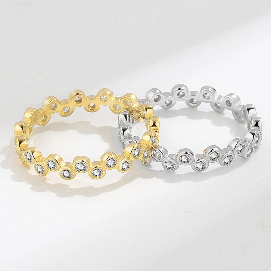 18K Gold-Plated 925 Sterling Silver Zircon Round Ring-Bijou Crush
