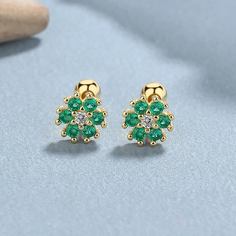 925 Sterling Silver Zircon Flower Screw Back Stud Earrings-Bijou Crush
