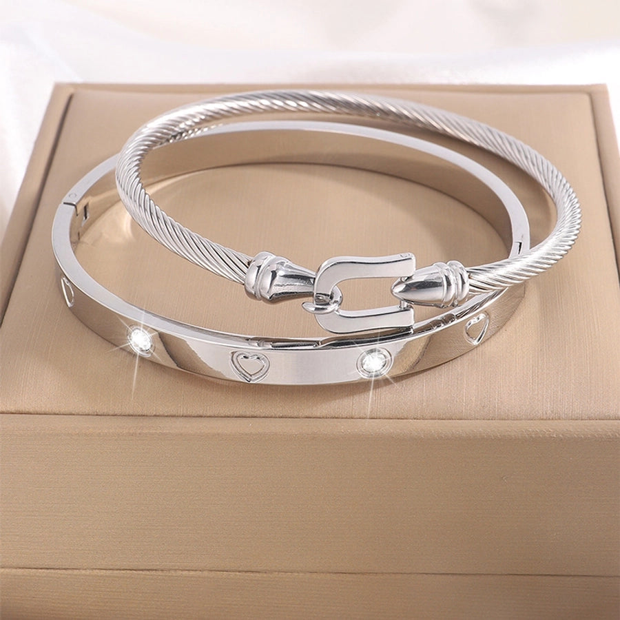 Stainless Steel Heart Bangle Set – Elegant 2-Piece Design-Bijou Crush
