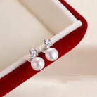 925 Sterling Silver Freshwater Pearl Zircon Round Ear Studs-Bijou Crush