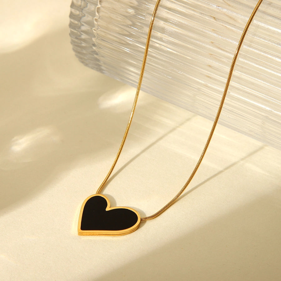 Classic Style Heart Shape 304 Stainless Steel Titanium Steel 18K Gold Plated Pendant Necklace-Bijou Crush