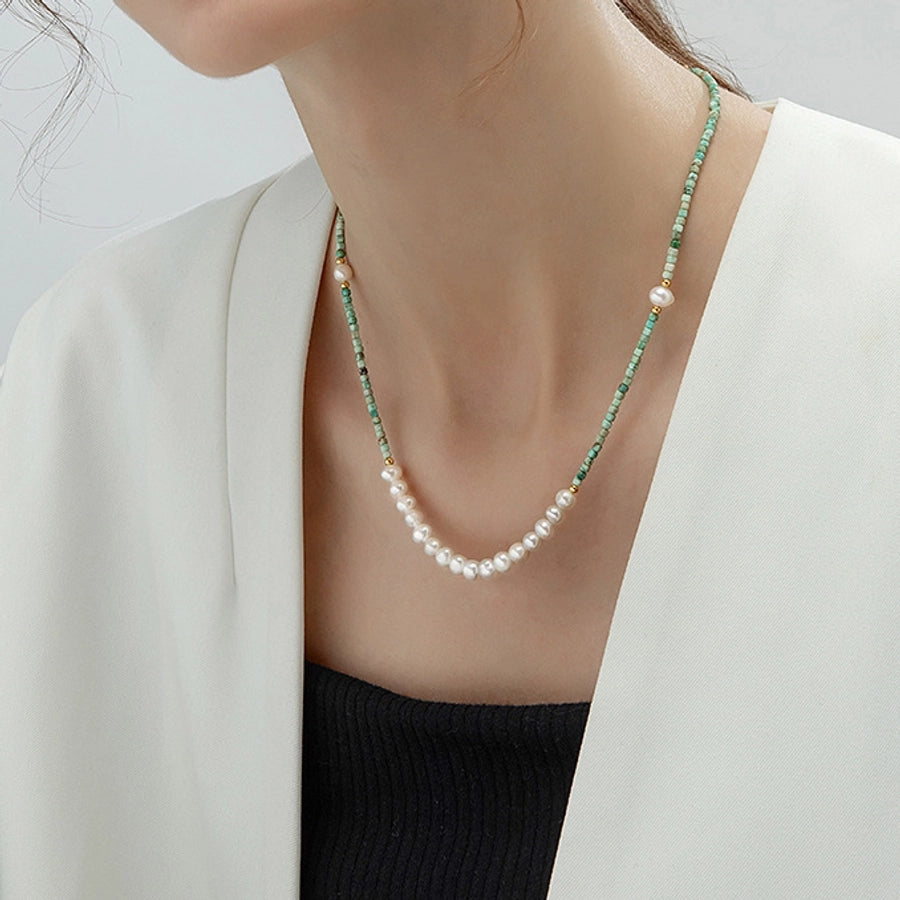 Elegant Geometric Necklace with Freshwater Pearls & Mother of Pearl Shell-Bijou Crush
