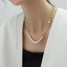 Elegant Geometric Necklace with Freshwater Pearls & Mother of Pearl Shell-Bijou Crush