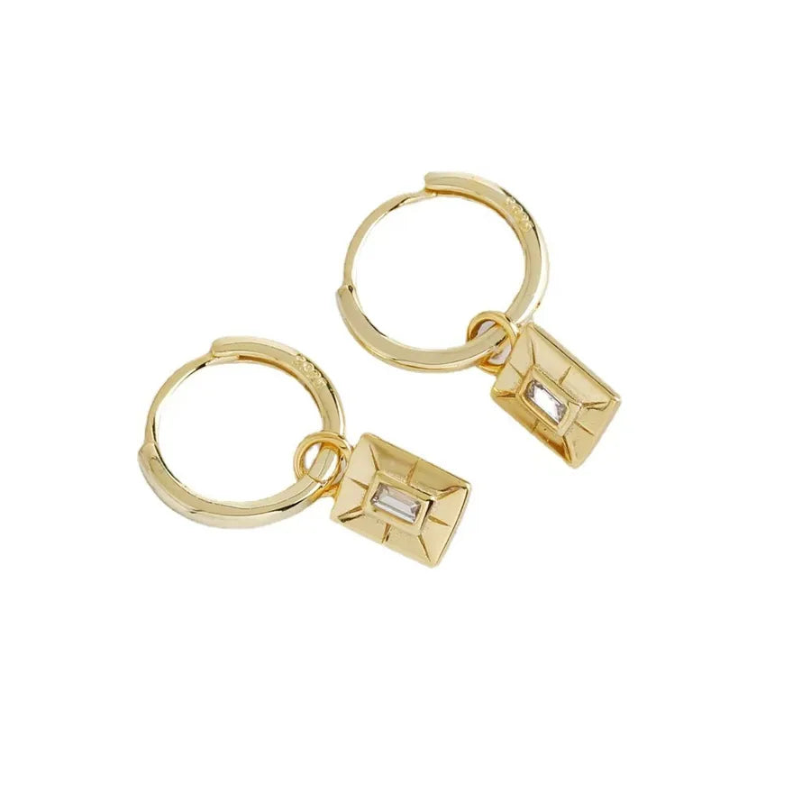 Gold-Plated & White Gold-Plated 925 Sterling Silver Zircon Rectangle Drop Earrings-Bijou Crush