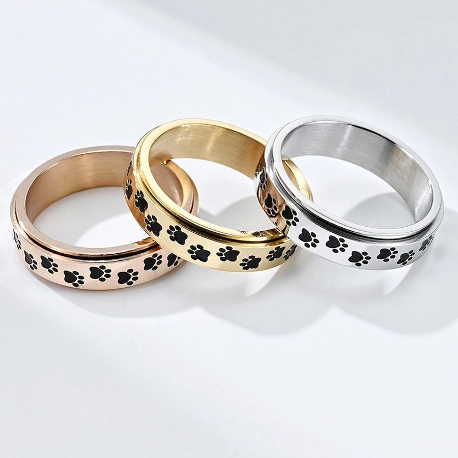 Trendy Paw Print Ring – Sleek Titanium & Stainless Steel Design-Bijou Crush