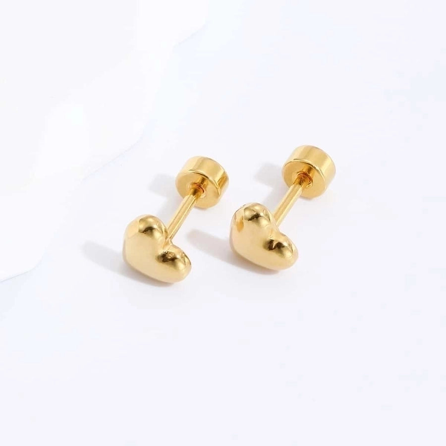 Heart Shape 201 Stainless Steel 18K Gold Plated Ear Studs Earrings-Bijou Crush