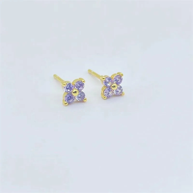 925 Sterling Silver Artificial Diamond Flower Stud Earrings-Bijou Crush