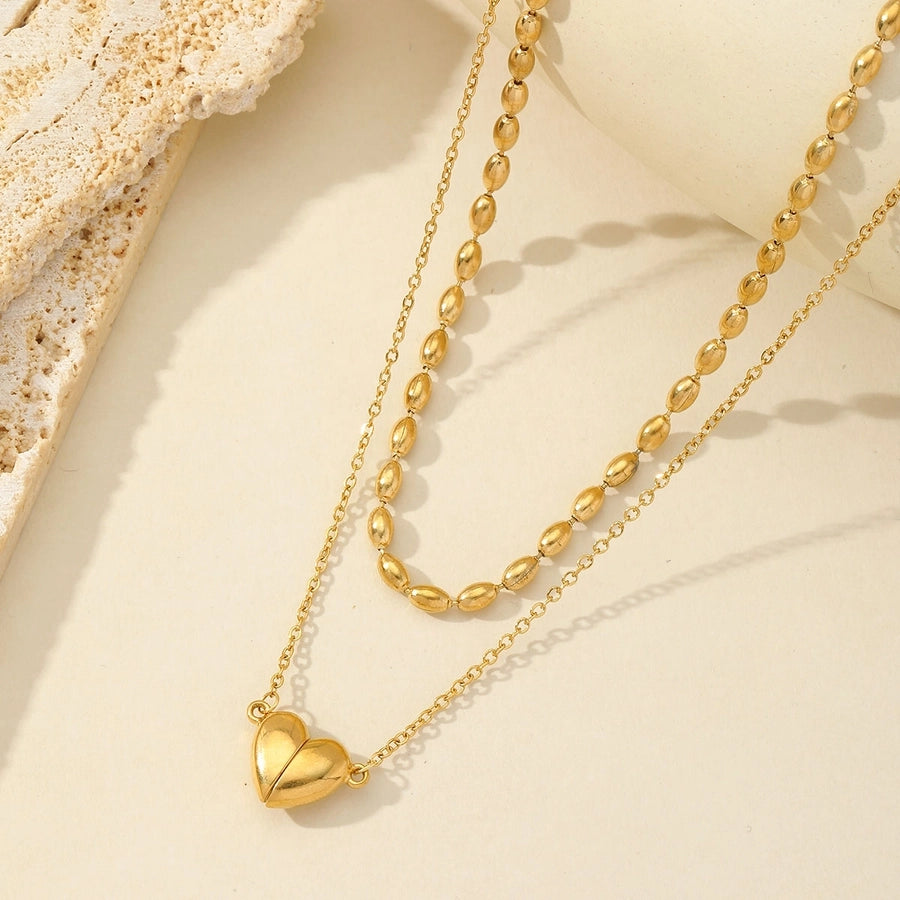 Heartfelt Love Romantic Heart-Shaped Double Layer Necklace – 18K Gold-Plated Stainless Steel-Bijou Crush