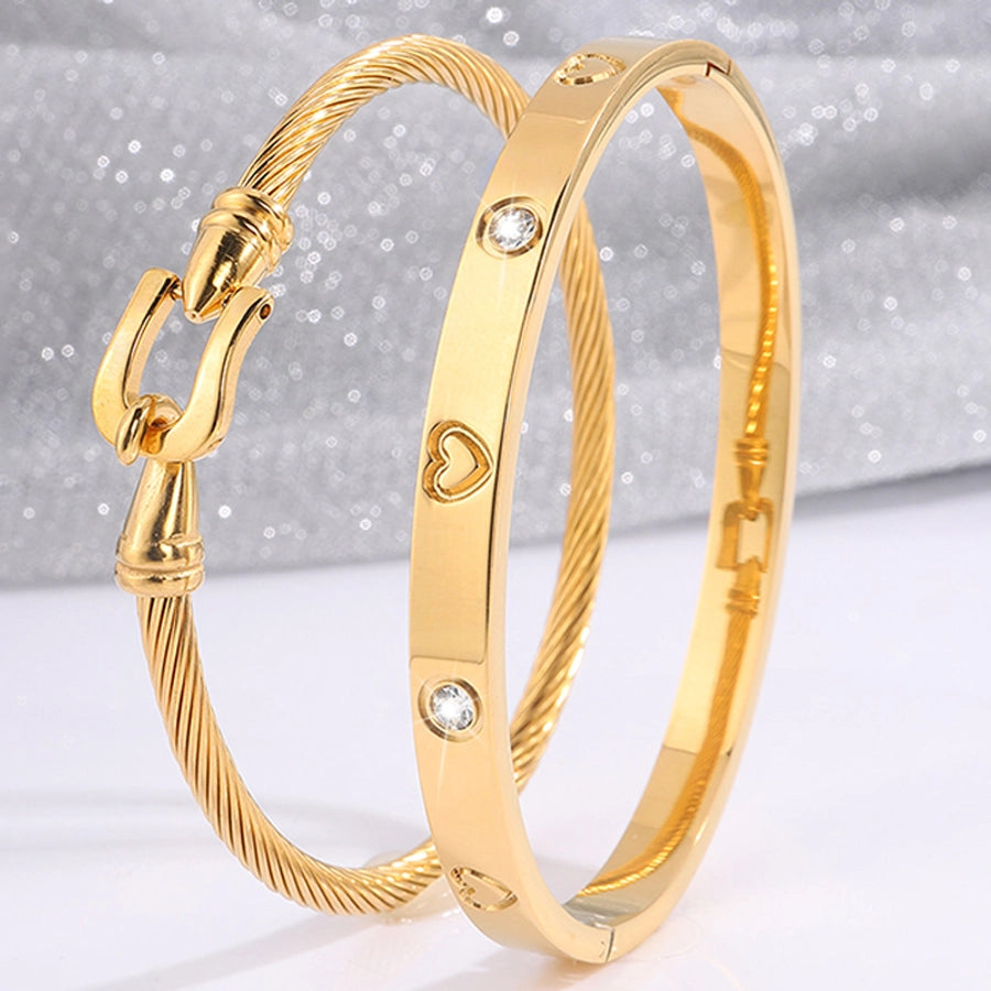 Stainless Steel Heart Bangle Set – Elegant 2-Piece Design-Bijou Crush