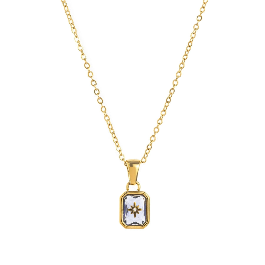 Simple Style Rectangle 304 Stainless Steel Zircon 18K Gold Plated Inlay Pendant Necklace-Bijou Crush