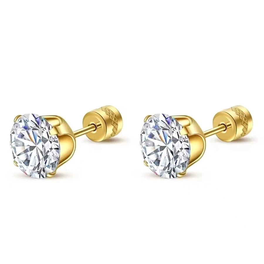 Round Inlay 304 Stainless Steel Zircon 18K Gold-Plated Earrings – Timeless Elegance-Bijou Crush