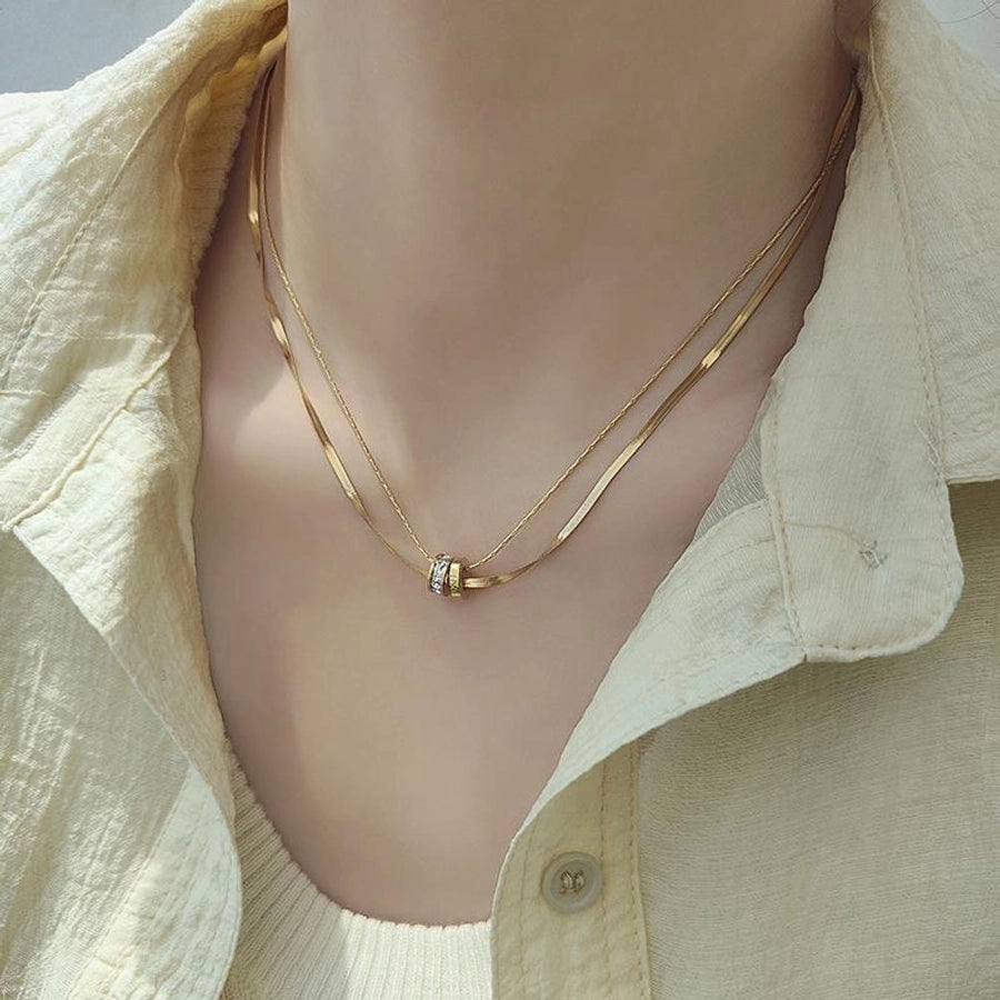 Classy Style Circle Titanium Steel Zircon Inlay Double Layer Necklaces-Bijou Crush