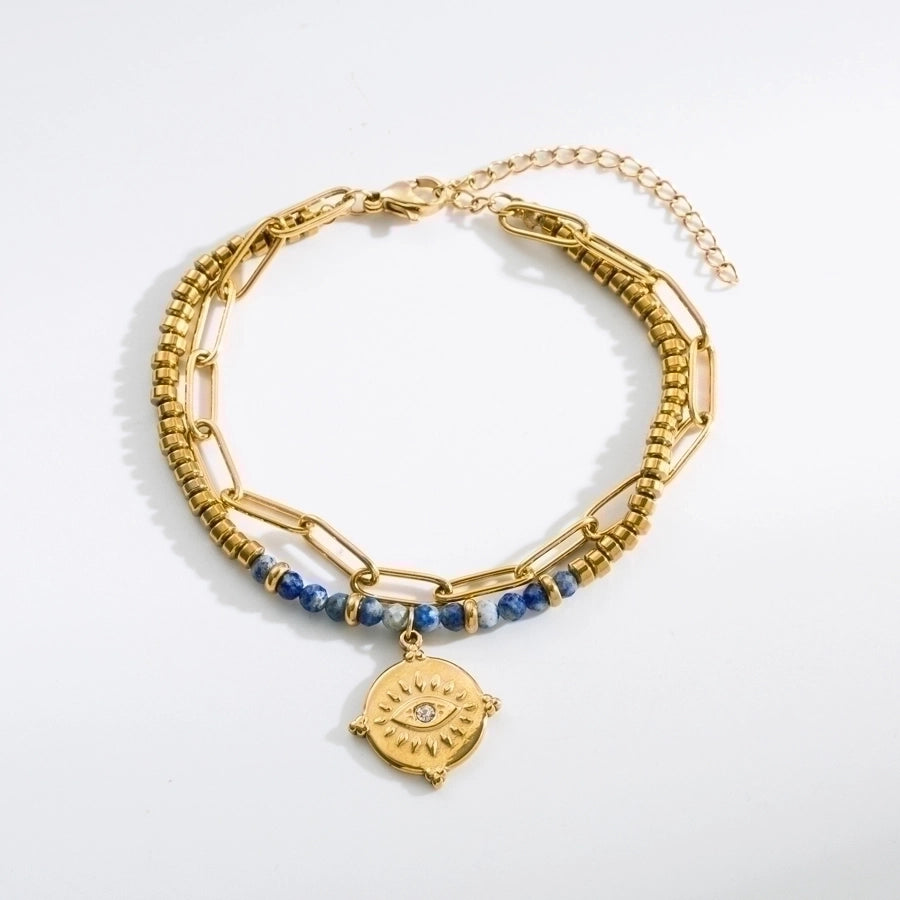 Fashion Eye Stainless Steel Natural Stone Plating 18K Gold Plated Bracelet-Bijou Crush