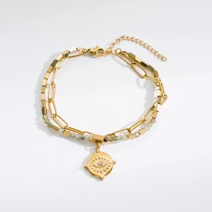 Fashion Eye Stainless Steel Natural Stone Plating 18K Gold Plated Bracelet-Bijou Crush