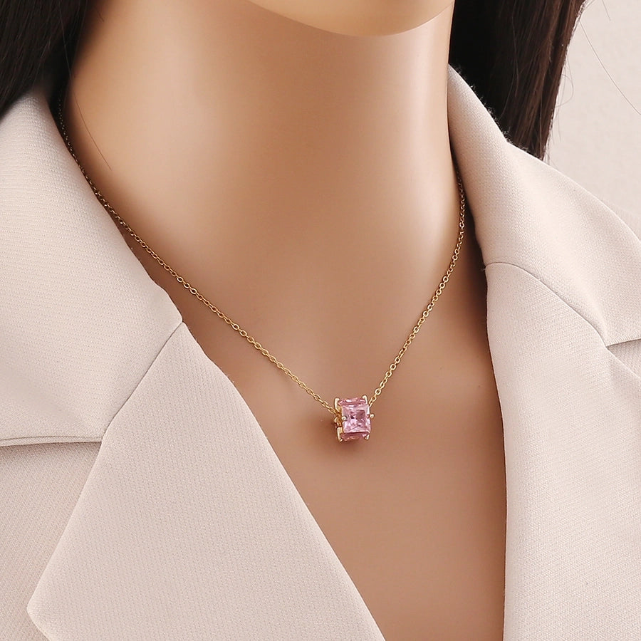 Classic Square Jewelry in 304 Stainless Steel Diamond - 18K Gold Plated Necklace-Bijou Crush