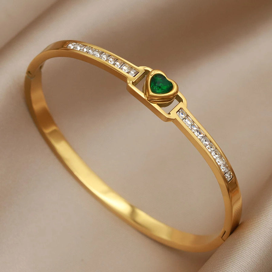 Elegant French Square & Heart Zircon Bangle Bracelet-Bijou Crush