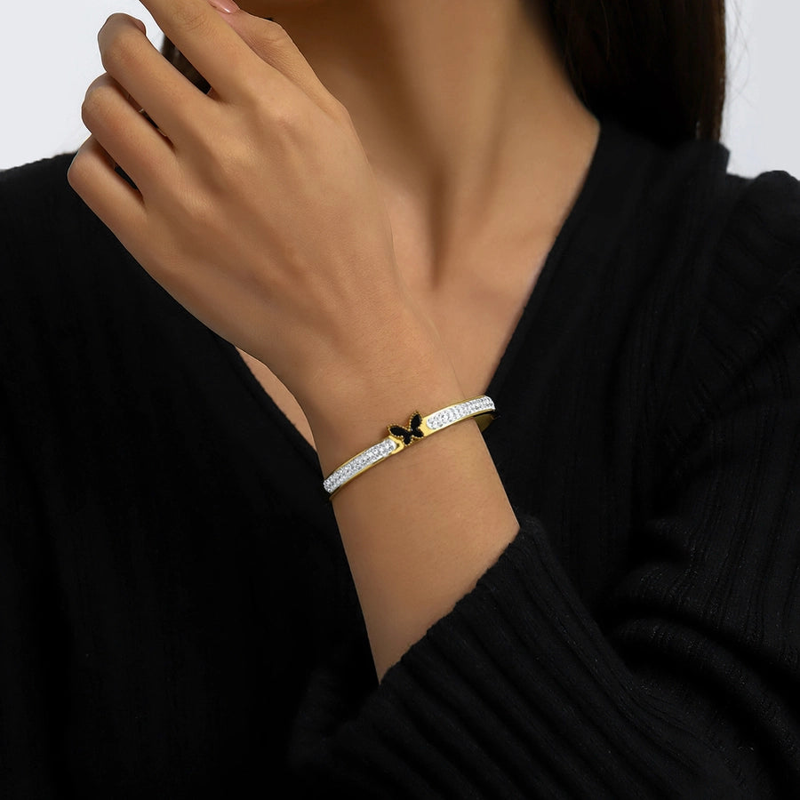 Fly High Elegant Butterfly 304 Stainless Steel Zircon Bangle Bracelet-Bijou Crush