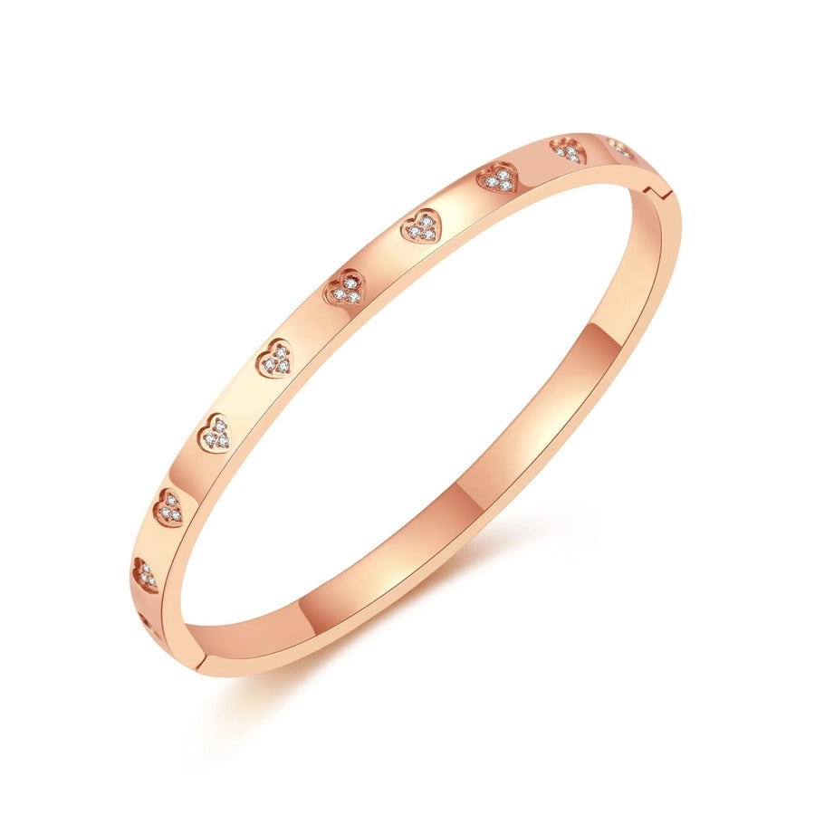 Casual Simple Style Heart Shape Titanium Steel 18K Gold Plated Rhinestones Bangle Bracelets-Bijou Crush