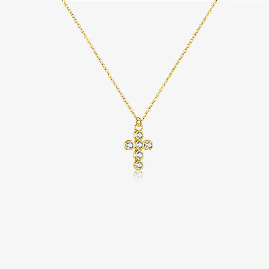 925 Sterling Silver Zircon Inlay Cross Pendant Necklace-Bijou Crush