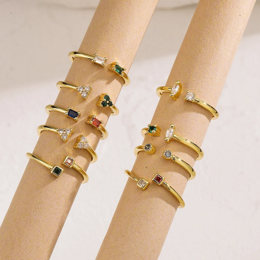 Simple Style Commute Square Copper Plating Inlay Zircon 18K Gold Plated Open Ring-Bijou Crush