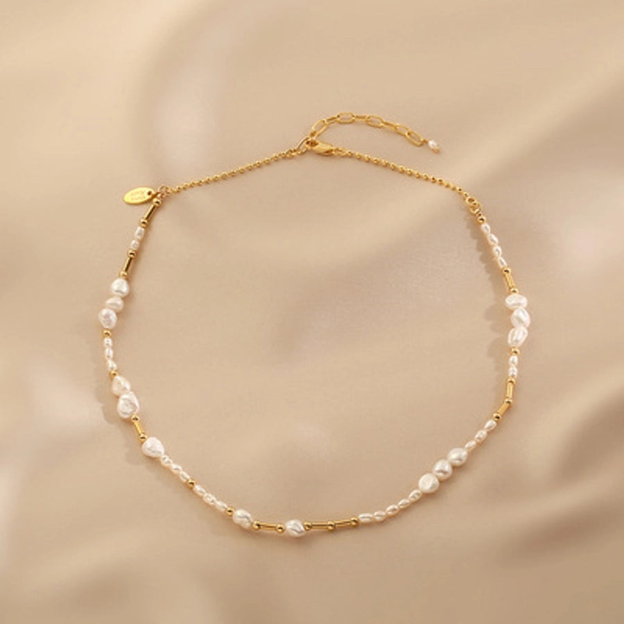 Elegant Geometric Necklace with Freshwater Pearls & Mother of Pearl Shell-Bijou Crush