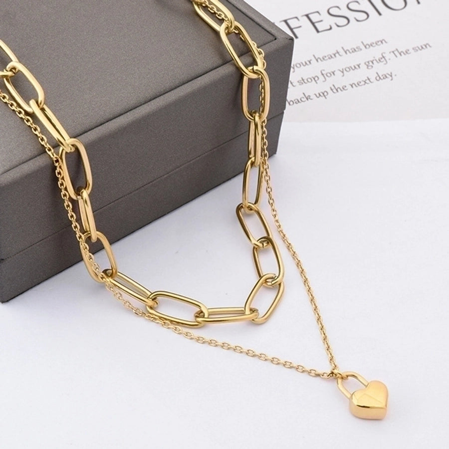 304 Stainless Steel 18K Gold Plated Hip-Hop Inlaid Gold Heart Necklace-Bijou Crush