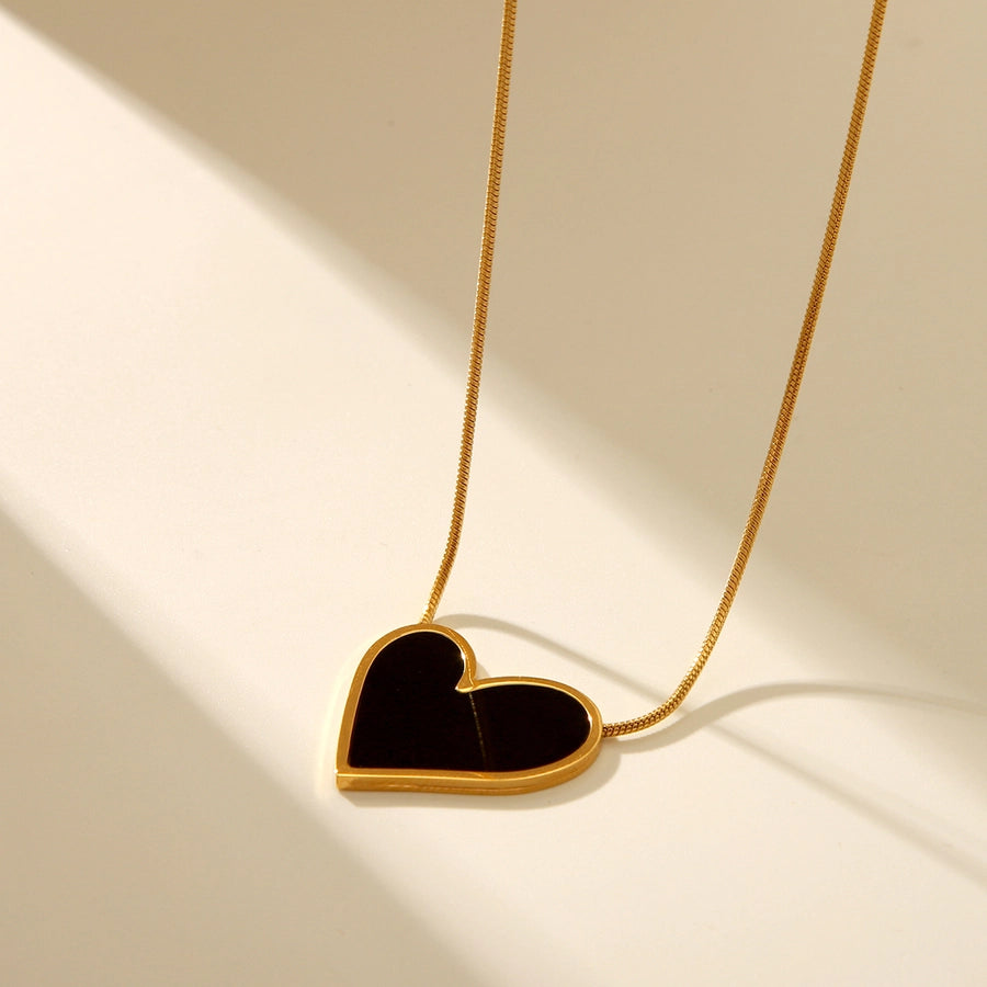 Classic Style Heart Shape 304 Stainless Steel Titanium Steel 18K Gold Plated Pendant Necklace-Bijou Crush