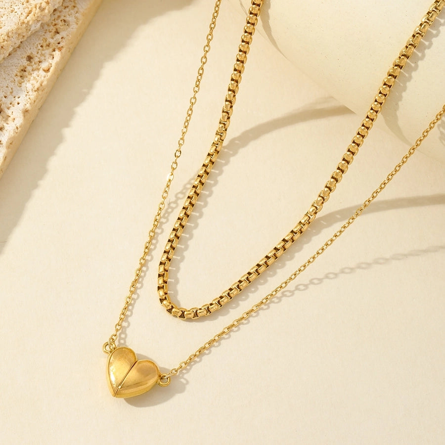 Heartfelt Love Romantic Heart-Shaped Double Layer Necklace – 18K Gold-Plated Stainless Steel-Bijou Crush