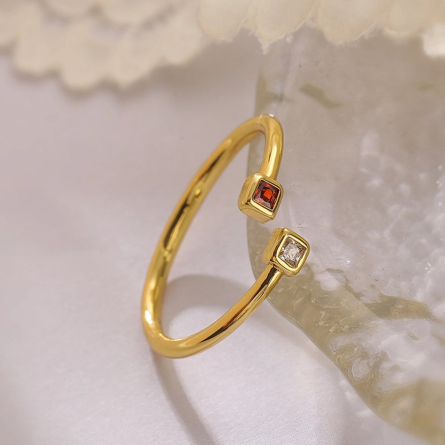 Simple Style Commute Square Copper Plating Inlay Zircon 18K Gold Plated Open Ring-Bijou Crush