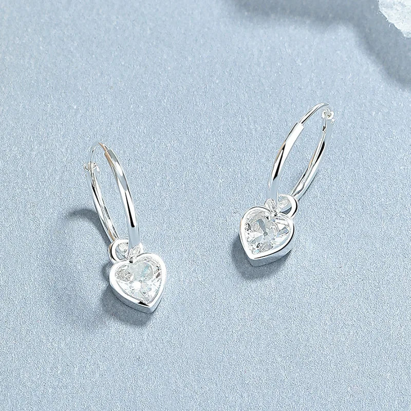 925 Sterling Silver Zircon Heart Shape Drop Earrings-Bijou Crush