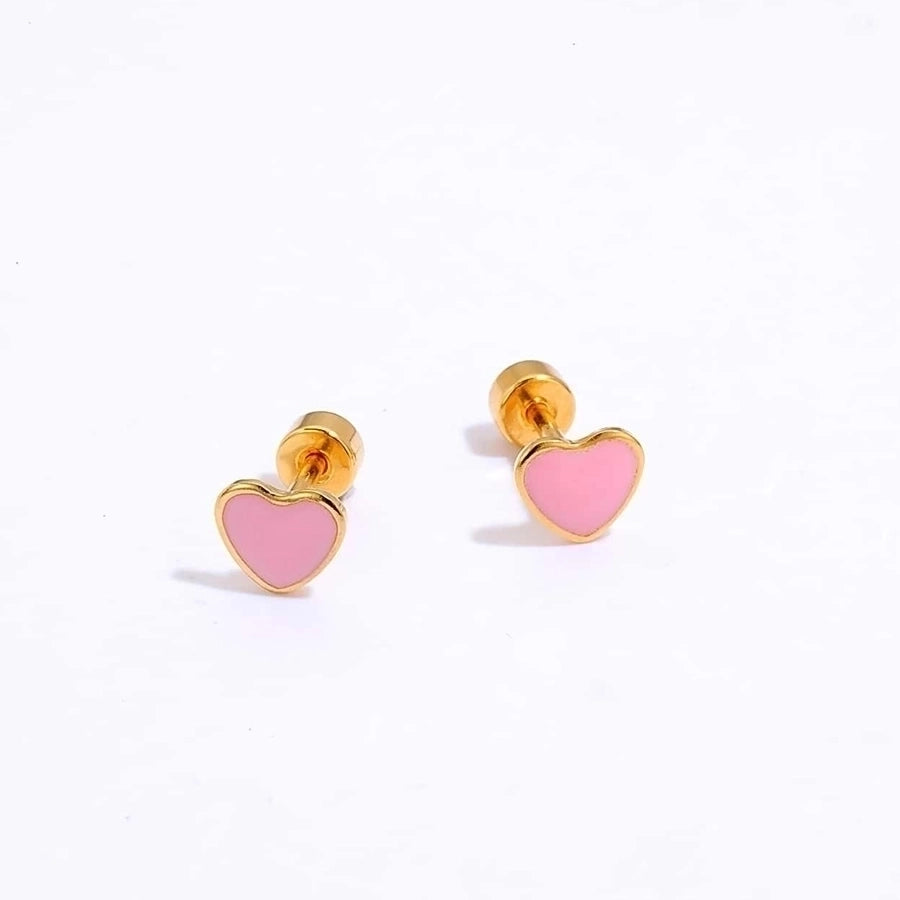 Heart Shape 201 Stainless Steel 18K Gold Plated Ear Studs Earrings-Bijou Crush