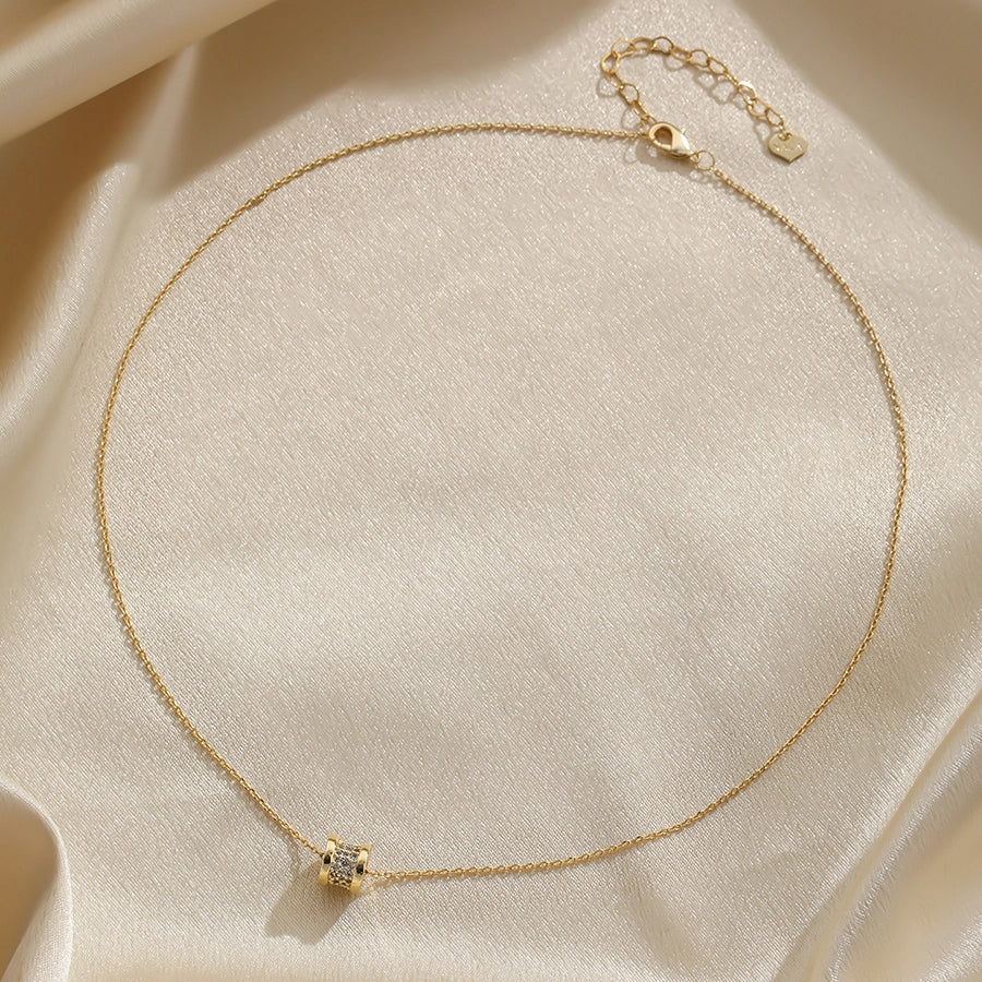 Elegant Simple Style Round Copper Plating Inlay Zircon 14k Gold Plated Necklace-Bijou Crush